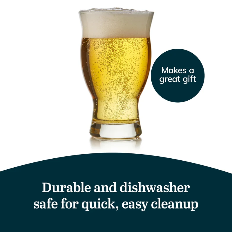Libbey Craft Brews Nucleated Pint Beer Glasses, Dishwasher Safe Pint Glasses Set of 4 for Light Beers, Stouts, Laser Etching Nucleated Beer Glasses