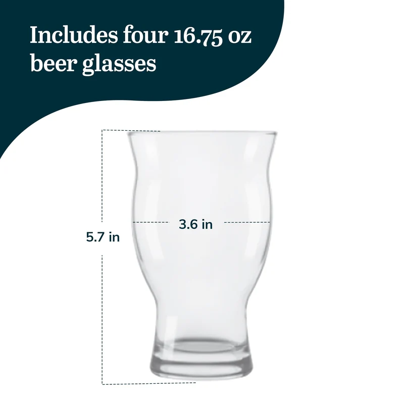 Libbey Craft Brews Nucleated Pint Beer Glasses, Dishwasher Safe Pint Glasses Set of 4 for Light Beers, Stouts, Laser Etching Nucleated Beer Glasses