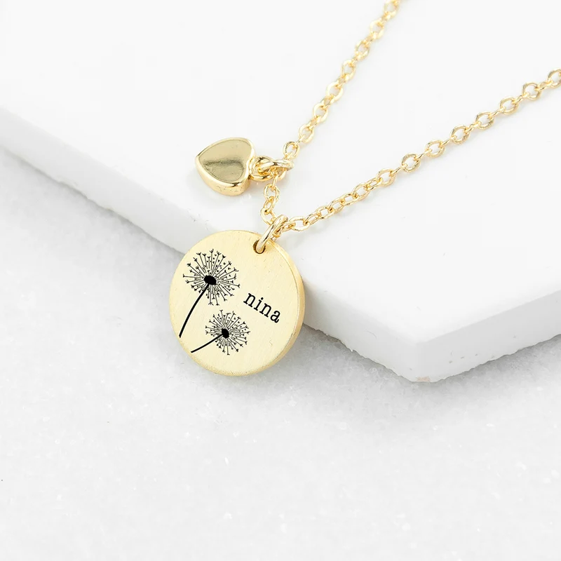 Personalised Personalised Dandelion Matte Heart & Disc Necklace