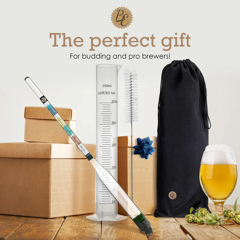 Brewer's Elite Hydrometer & Plastic Test Jar - for Home Brew Beer, Wine, Mead and Kombucha - Deluxe Triple Scale Set, Hardcase and Cloth - Specific Gravity ABV Tester