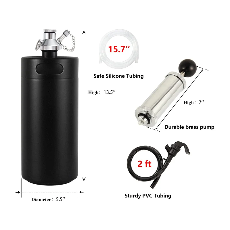 FERRODAY Stainless 128oz Mini Keg Hand Pump Beer Growler Beer Keg Draft Beer Dispenser Growler for Beer Mini Keg Hand Pump Picnic Beer Faucet Keg Portable Mini Keg Beer Pump Beer Tap