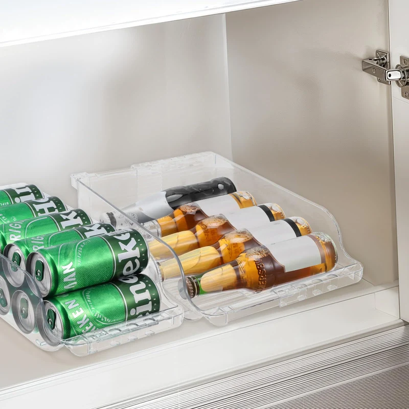2 Pack Clear Width Adjustable Soda Can Organizer for Refrigerator Expandable Soda Cans Dispenser for Beer Seltzer Pop Can Drink Organizer for Fridge Kitchen Pantry