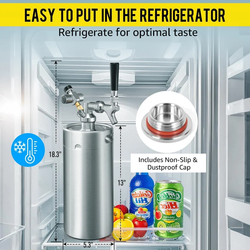 MRbrew 128oz Mini Keg Growler Portable Draft Beer Dispenser System Pressurized Stainless Steel Beer Growler Tap System Home Mini Kegerator, with Professional Beer Tap and CO2 Regulator to Keep Fresh