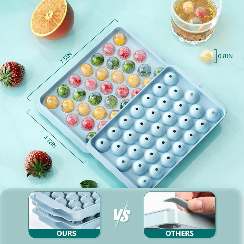 Optish 3 Pack Ice Trays for Freezer, 99 PCS Ice Cube Tray with Lid and Bin, Round Ice Cube Mold, Circle Ice Maker for Chilling Drinks (0.8 inch, Blue)
