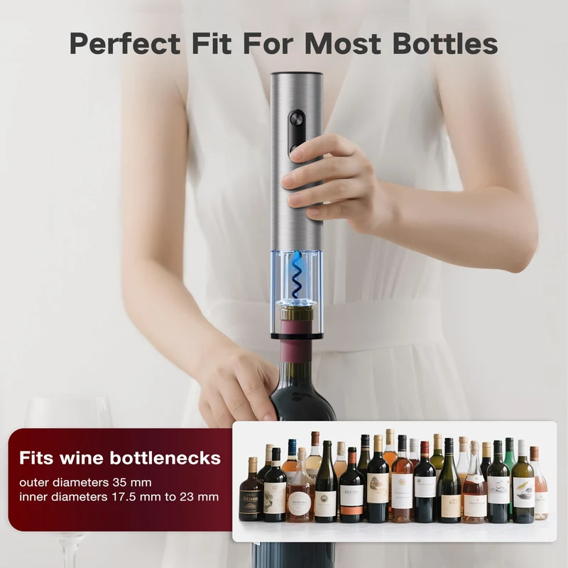BABONIR 6-in-1 Electric Wine Opener Gift Set, Stainless Steel Automatic Corkscrew with Foil Cutter, Vacuum Stopper, Aerator Pourer and Storage Base, Rechargeable Bottle Opener Gift Kit for Home Party