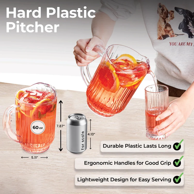 Restaurantware-RW Base 60 Ounce Beer Pitcher, 1 Durable Restaurant Pitcher - Hard Plastic, Serve Soda, Lemonade, Juice, Or Sangria, Clear Plastic Water Glass, For Bars, Parties, Or Homes,