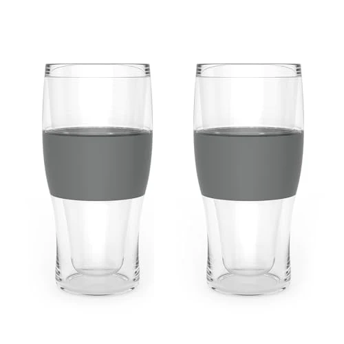 Host Freeze Beer Glasses, Freezable Beer Gifts for Men, Double Wall Insulated Pint Set, Tumbler for Cold Drinks, 16, Set of 2, Gray