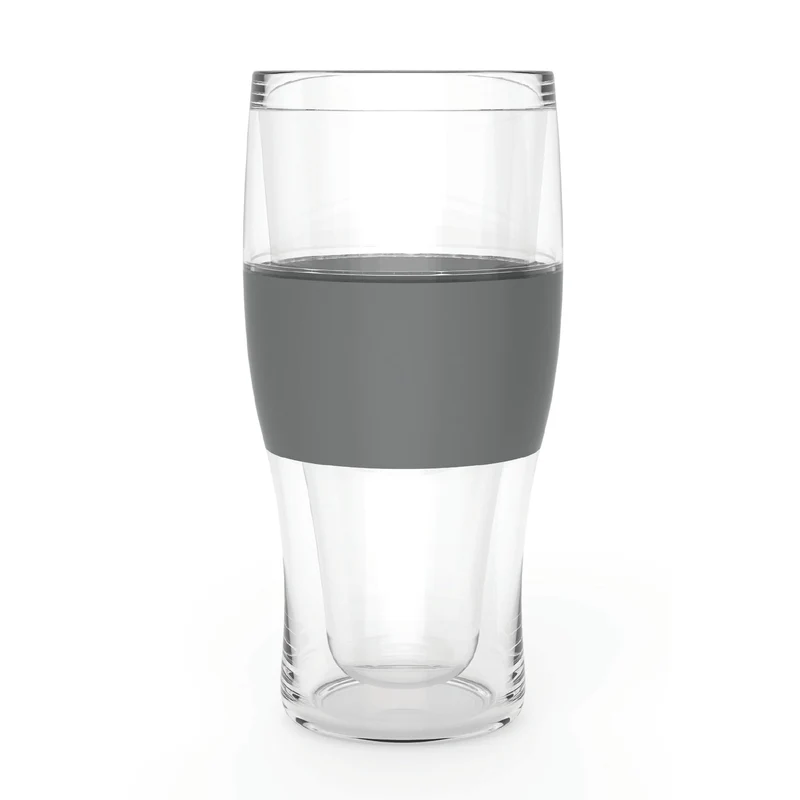 Host Freeze Beer Glasses, Freezable Beer Gifts for Men, Double Wall Insulated Pint Set, Tumbler for Cold Drinks, 16, Set of 2, Gray