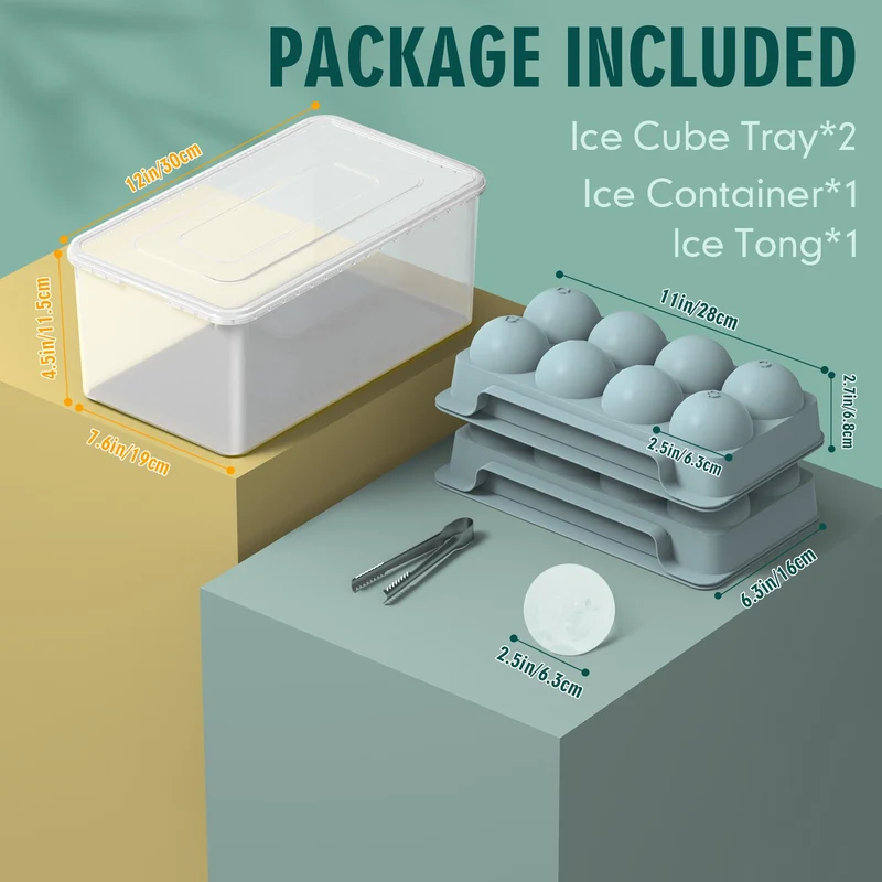 WIBIMEN Large Ice Cube Molds, Big Round Whiskey Ice Cube Trays for Freezer, Easy to Fill & Release, Whiskey Bourbon Cocktail(2.5In*8 Balls- Blue/2 Pack)