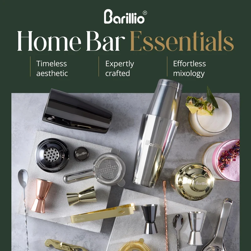 Barillio Bartender Kit Bag with Cocktail Shaker Set - Waxed Canvas, Traveling Bar Tools Bag with 17-Pc Cocktail Kit - Travel Mixology Bartending Kits - Mobile Bar Roll with Strap & Accessories