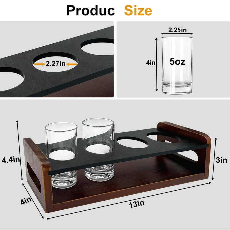 Beer Flight Boards with 4 Glasses 5oz,Wine Flight Tasting Set Tequila Margarita Whiskey Flight Board Wood Drink Serving Tray Shot Glass Holder with Erasable Chalkboard for Men Beer