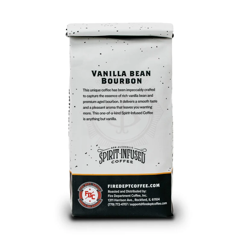 Fire Department Coffee - Vanilla Bourbon Coffee - Gives Back to Firefighters - Vanilla Bean Bourbon Infused Whole Bean - Non-Alcoholic - Roasted in the USA - Veteran Owned - 12 oz