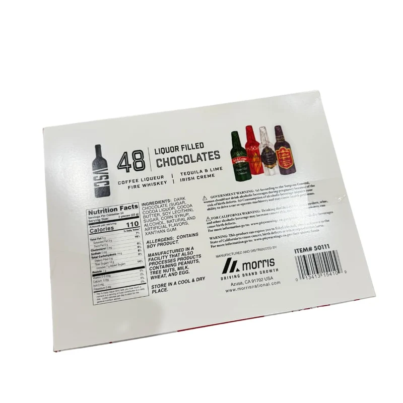 Liquor Filled Chocolates Gift Box, 48 Count, 18.6 oz, Holiday Themed Packaging