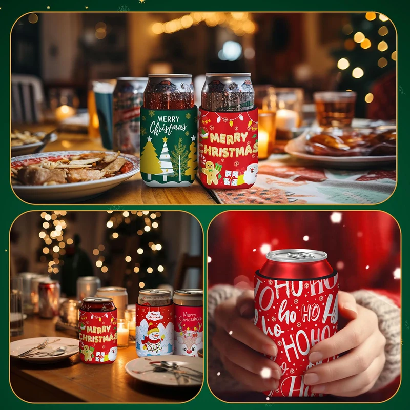 SEPGLITTER 18 Pack Christmas Can Cooler Sleeves Beer Drink Can Bottle Cooler Sleeves Cooler Collapsible for Christmas Holiday Party Decorations Supplies Favors