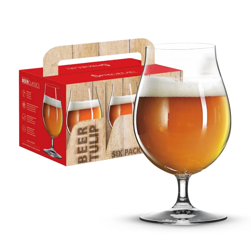 Spiegelau Classic Tulip Beer Glass, European-Made Crystal Drinking Glasses Perfect for Belgian Ales, IPA Beers, Cocktails, Sodas, Beverages, Smoothies, Home Bar Accessories, 15.5 oz, Set of 6