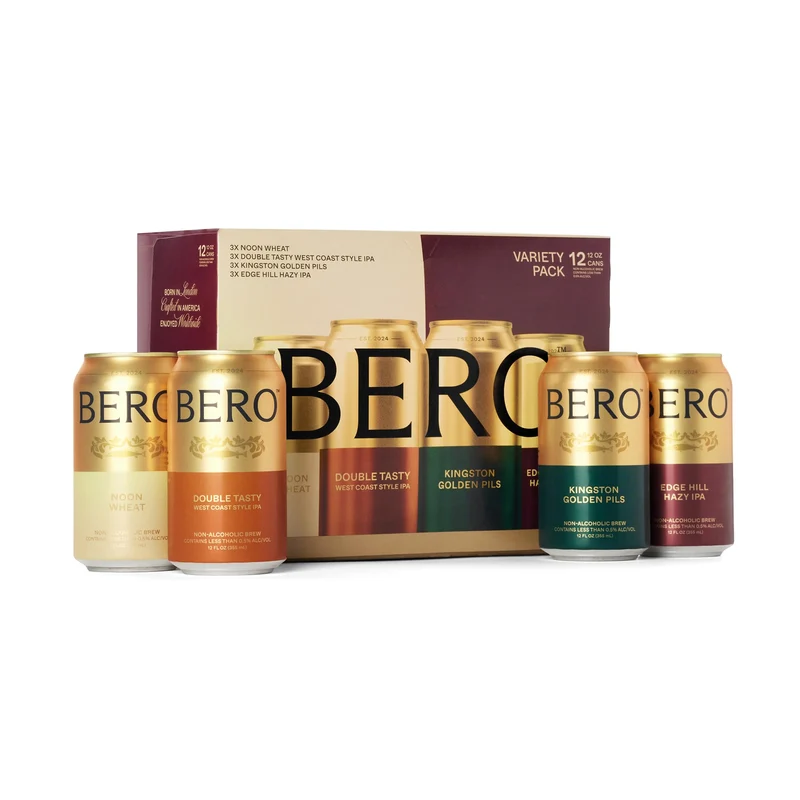 BERO Variety Pack Non-Alcoholic Beer, Non-Alcoholic Craft Ale, Hoppy IPA Style Craft Brew, NA Beer by Tom Holland, Refreshing Alcohol Alternative Beverages for Any Occasion - Pack of 12