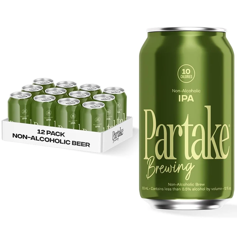 Partake Brewing Craft Non Alcoholic Beer, IPA 12 Pack x 12 Fl Oz Cans - Low Calorie & Carb, No Sugar, All Natural Ingredients - Award-Winning Taste, Non Alcoholic Beer Without the Empty Calories