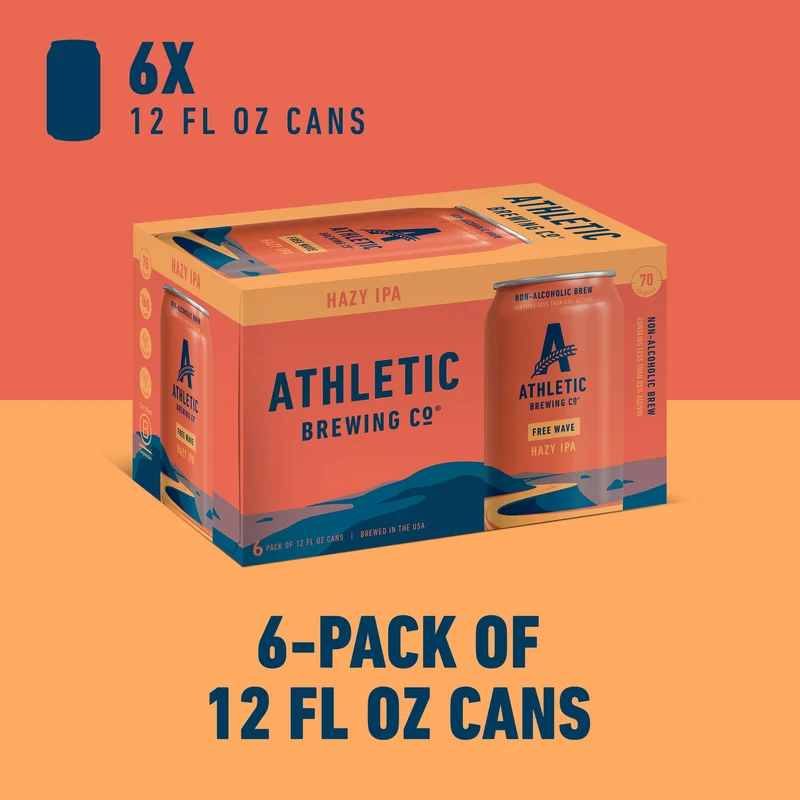 Athletic Brewing Company Craft Non-Alcoholic Beer - 6 Pack x 12 Fl Oz Cans - Free Wave Hazy IPA - Low-Calorie, Award Winning - Loaded with Amarillo, Citra, and Mosaic Hops