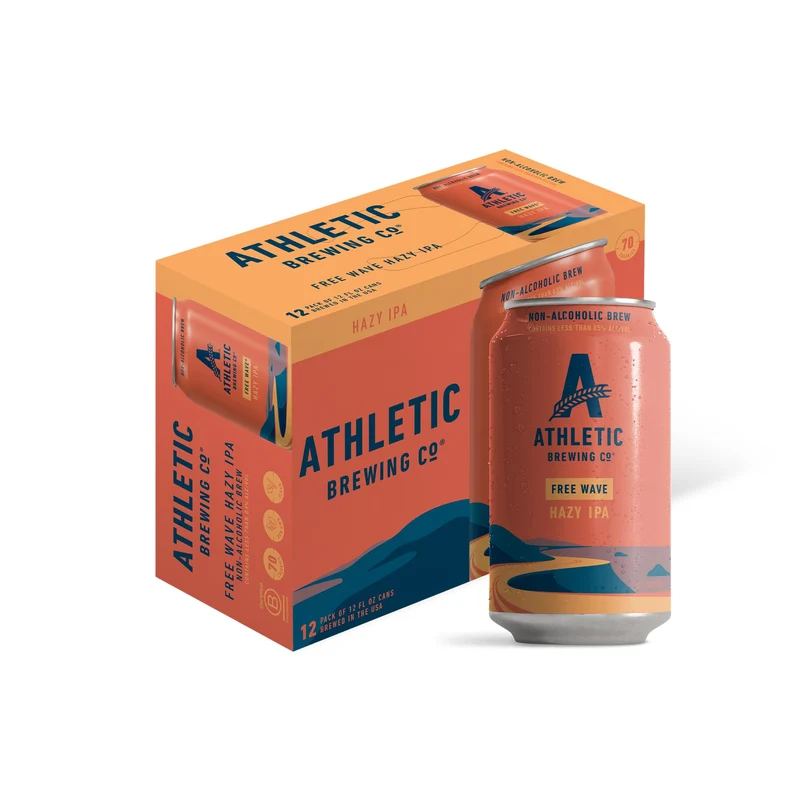 Athletic Brewing Company Craft Non Alcoholic Beer, Low Calorie Hazy IPA, Pair With Salad, Pizza, & Desserts, Vegan Hops Blend With Floral & Citrus Notes, Free Wave, 12 Pack, 12 FL Oz Cans