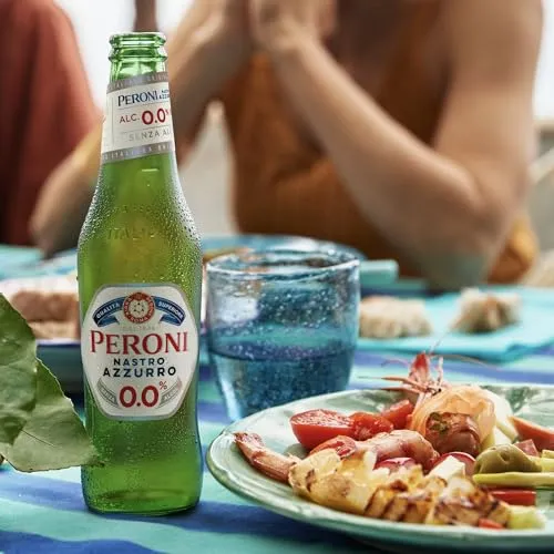 Peroni Nastro Azzurro 10 Pack 0.0 NA Beer Non-Alcoholic Lager Brew 11.2oz Bottles - Authentic Italian Taste Without Alcohol - Refreshing Zero Alcohol Beer 0g Fat, 18.5g Carbs