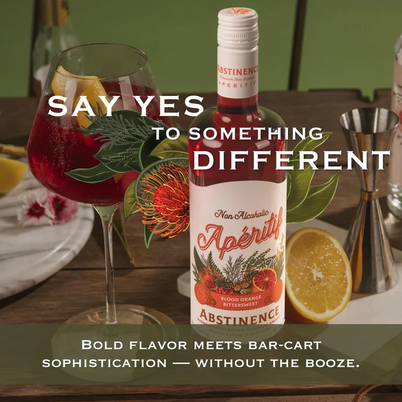 Abstinence Blood Orange Non Alcoholic Aperitif, 750ml, Award-Winning, Botanical Inspired, Bittersweet Non Alcoholic Drink, Distilled Non Alcoholic Spirits, Zero Proof Mocktail Alternative