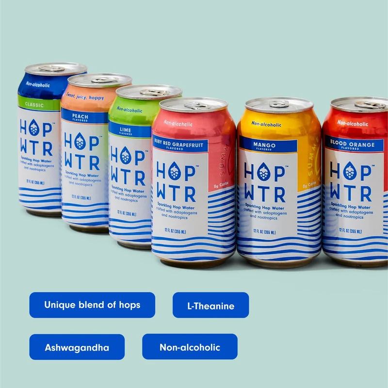 HOP WTR - Sparkling Hop Water - Variety Party Pack (12 Pack) - NA Beer, No Calories or Sugar, Low Carb, With Adaptogens and Nootropics for Added Benefits (12 oz Cans)