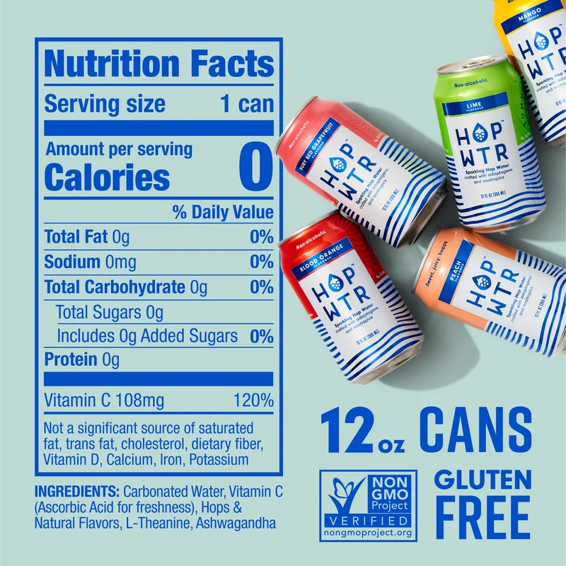 HOP WTR - Sparkling Hop Water - Variety Party Pack (12 Pack) - NA Beer, No Calories or Sugar, Low Carb, With Adaptogens and Nootropics for Added Benefits (12 oz Cans)