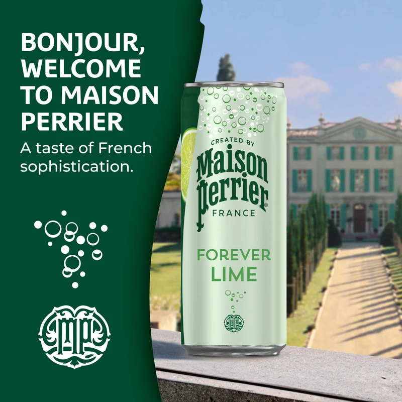 Maison Perrier Forever Lime Flavored Sparkling Water, 11.15 Fl Oz Cans, 8 Count, 3 Pack