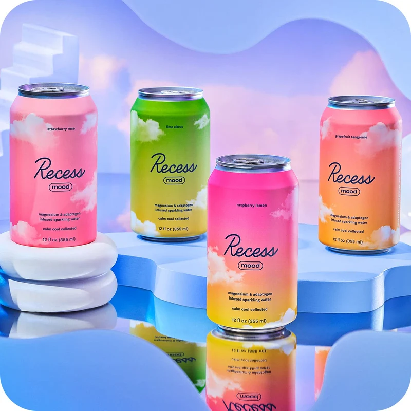 Recess Mood Magnesium & Adaptogen Drink, Relaxation Beverage, 12 Ounce (Variety Pack, 12 Pack)