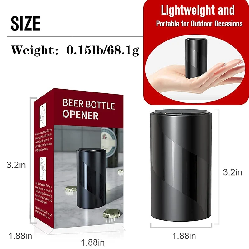 2 PACK Push Down-Pop Off Beer Bottle Opener with Magnetic Cap Catcher No Damage to Caps,Automatic Decapitator Beer/Soda Magnet Bottle Top Openers,One-Hand Easy/Funny Open,Cool Bartender Tools (Black)