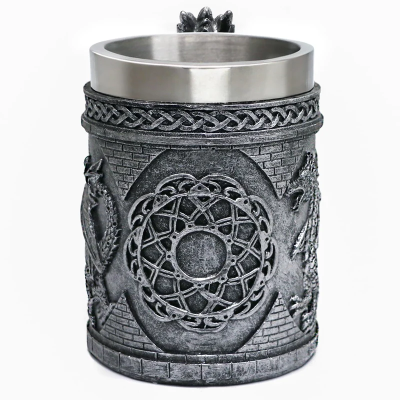 alikiki Medieval GOT Dragon Mug - Dragons Coffee Mug Gifts for Men - 15.8 OZ Stainless Drinking Cup Beer Steins Dragon Themed Party Decoration
