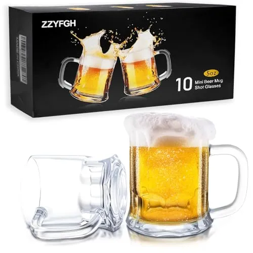 ZZYFGH 10 Pack Mini Beer Shot Glasses, 5 OZ Shot Glasse with Handles, Reusable Beer Stein Tasting Glasses for Drinking, Festival, Party, BBQ (Set of 10-5 oz)