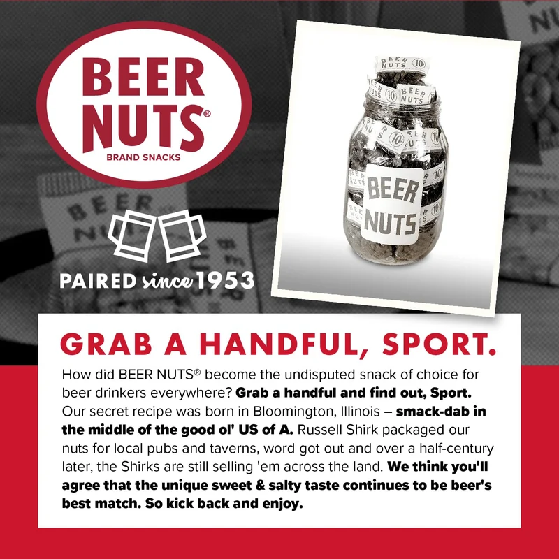 BEER NUTS Original Bar Mix - Crunchy Party Pretzels, Cheese Sticks, Sesame Sticks, Roasted Corn Nuts, & Original Roasted Sweet Glazed Salted Peanuts - Chips Alternative Snack - 26oz Resealable Jar