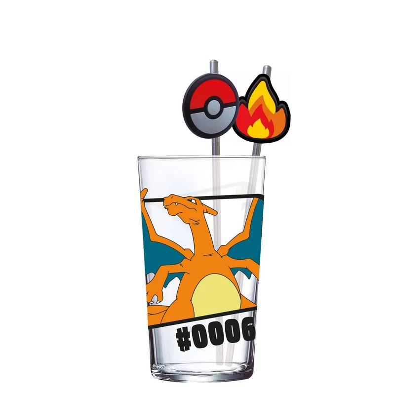 Pokémon Glas Tumbler mit Trinkhalmen Glurak 480 ml