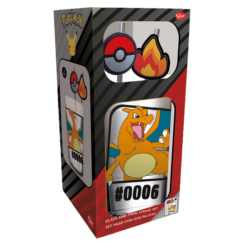 Pokémon Glas Tumbler mit Trinkhalmen Glurak 480 ml