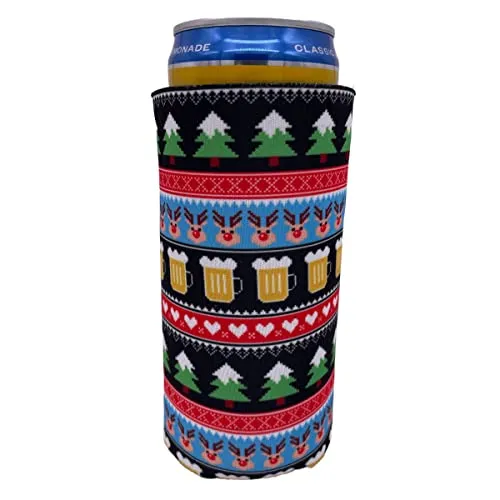 Reindeer and Beer Christmas Slim Can Coolie (1)
