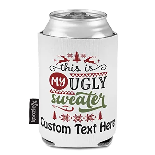 Christmas Custom Sleeves for Cans Drink Cooler This Is My Ugly Sweater Reindeer Snowflakes Style B Christmas Scuba Foam Party Beer Cover White Personalized Text Here