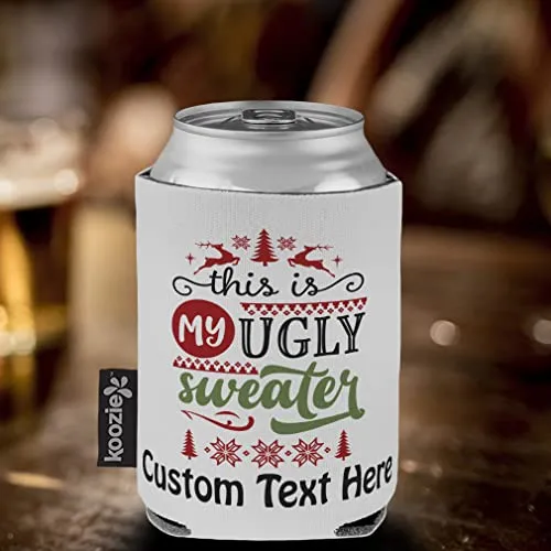 Christmas Custom Sleeves for Cans Drink Cooler This Is My Ugly Sweater Reindeer Snowflakes Style B Christmas Scuba Foam Party Beer Cover White Personalized Text Here