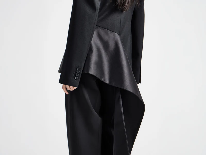 WOMENS TAILORED JACKET WITH WRAP DRAPE IN BLACK