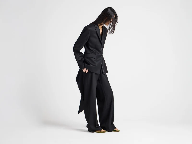 WOMENS TAILORED JACKET WITH WRAP DRAPE IN BLACK
