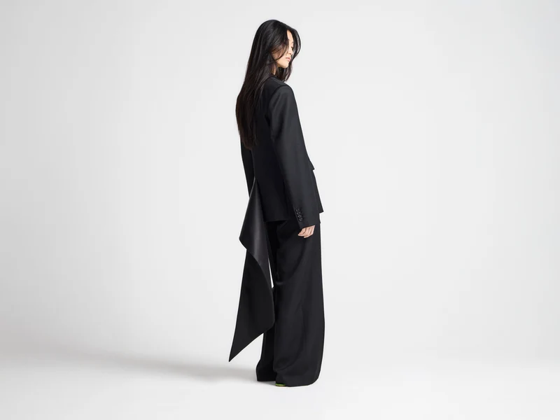WOMENS TAILORED JACKET WITH WRAP DRAPE IN BLACK