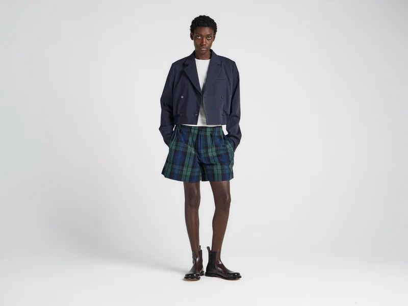 WOMENS CHECKERED SHORTS IN NAVY & GREEN