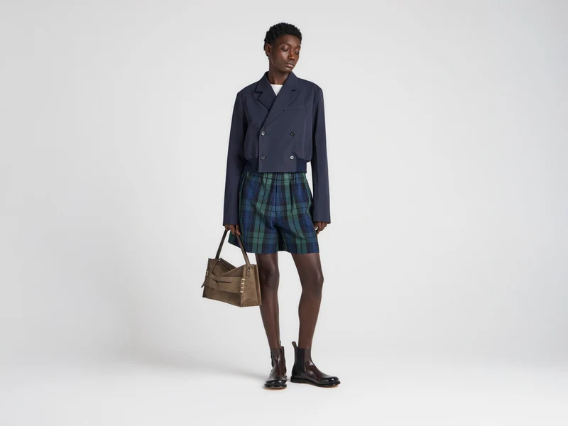 WOMENS CHECKERED SHORTS IN NAVY & GREEN
