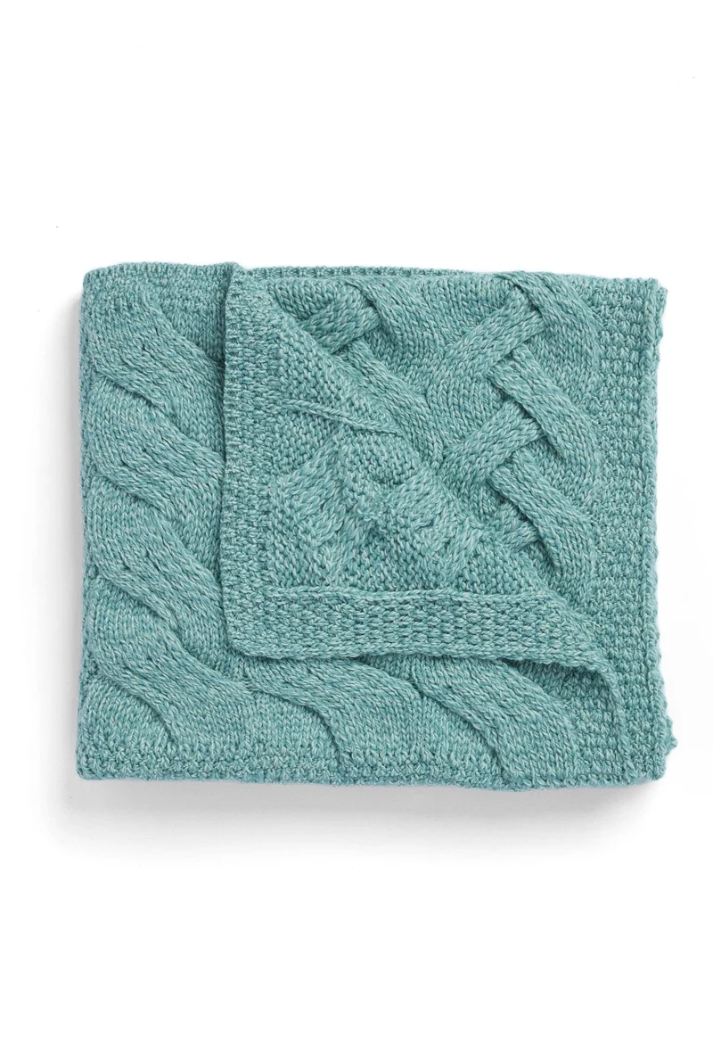 Glora Aran Patchwork Cot Throw - Teal