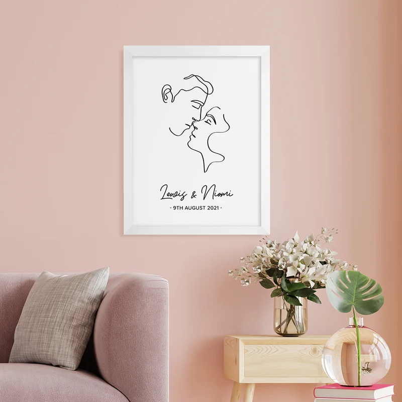 Personalised Personalised Romantic Line Art Kissing Couple Print