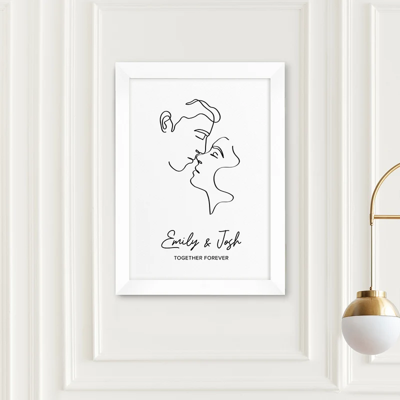 Personalised Personalised Romantic Line Art Kissing Couple Print