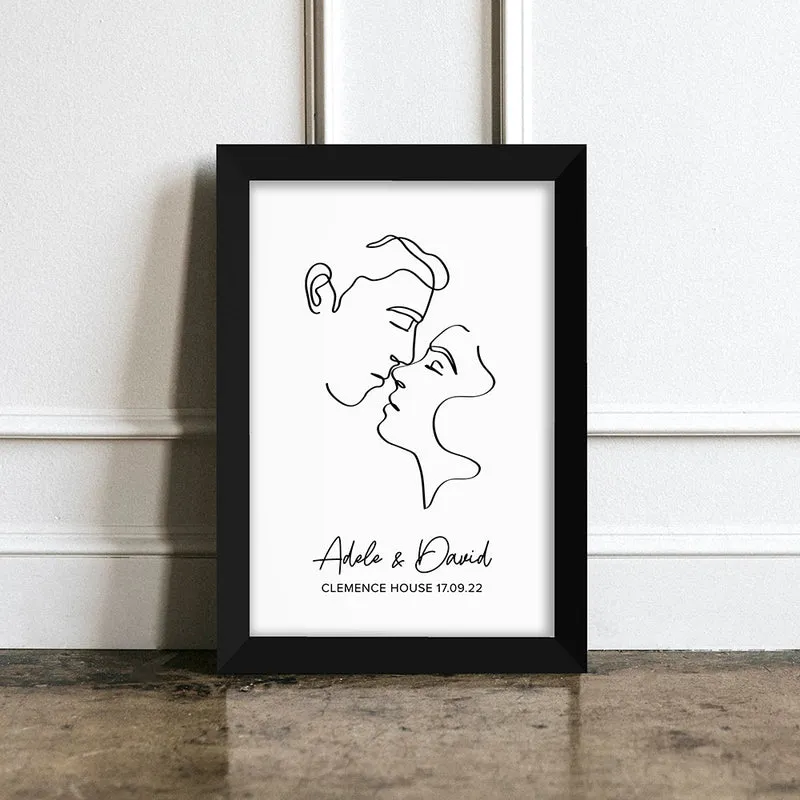 Personalised Personalised Romantic Line Art Kissing Couple Print