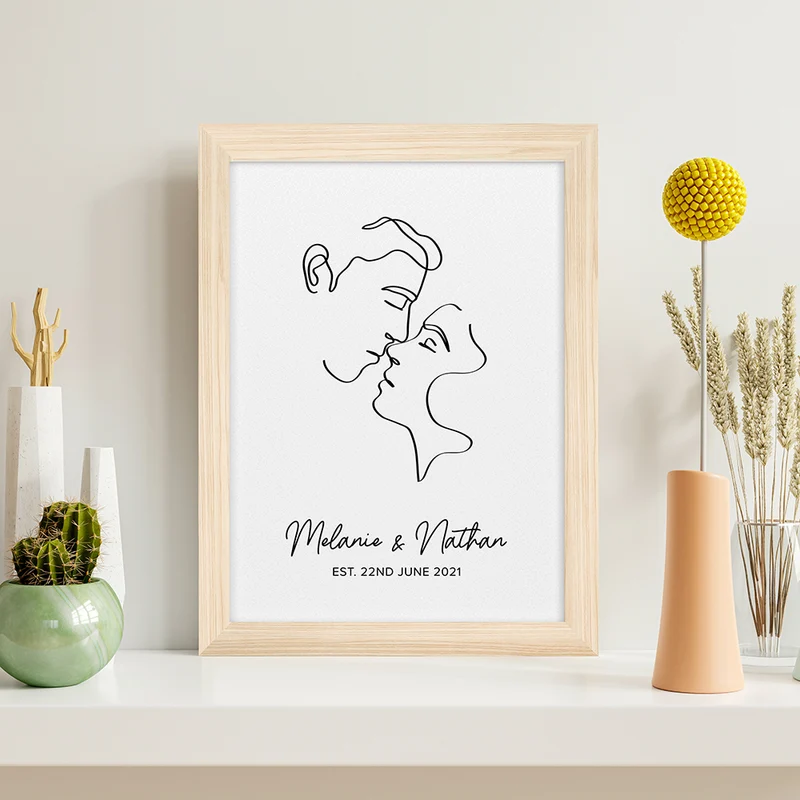 Personalised Personalised Romantic Line Art Kissing Couple Print