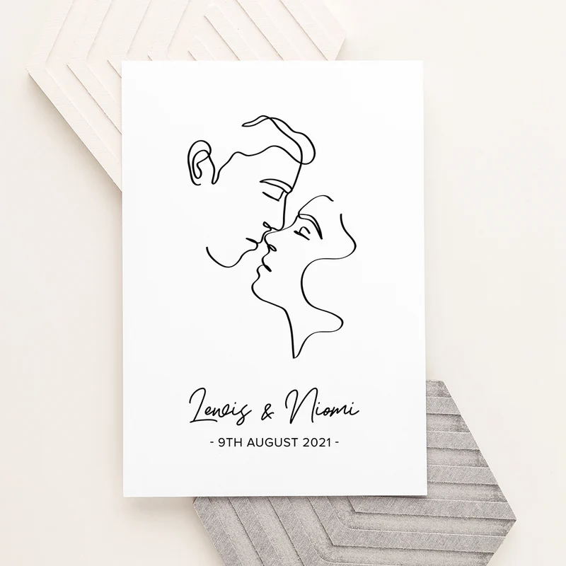 Personalised Personalised Romantic Line Art Kissing Couple Print