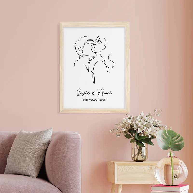 Personalised Personalised Romantic Line Art Embracing Couple Print